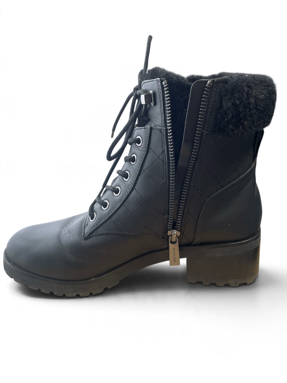 Michael Kors Leather Faux Fur Black Combat Boots size 7.5
